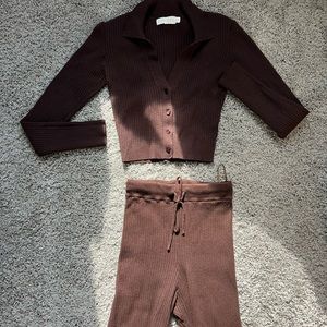 MESHKI Two Piece Brown Sweater Set